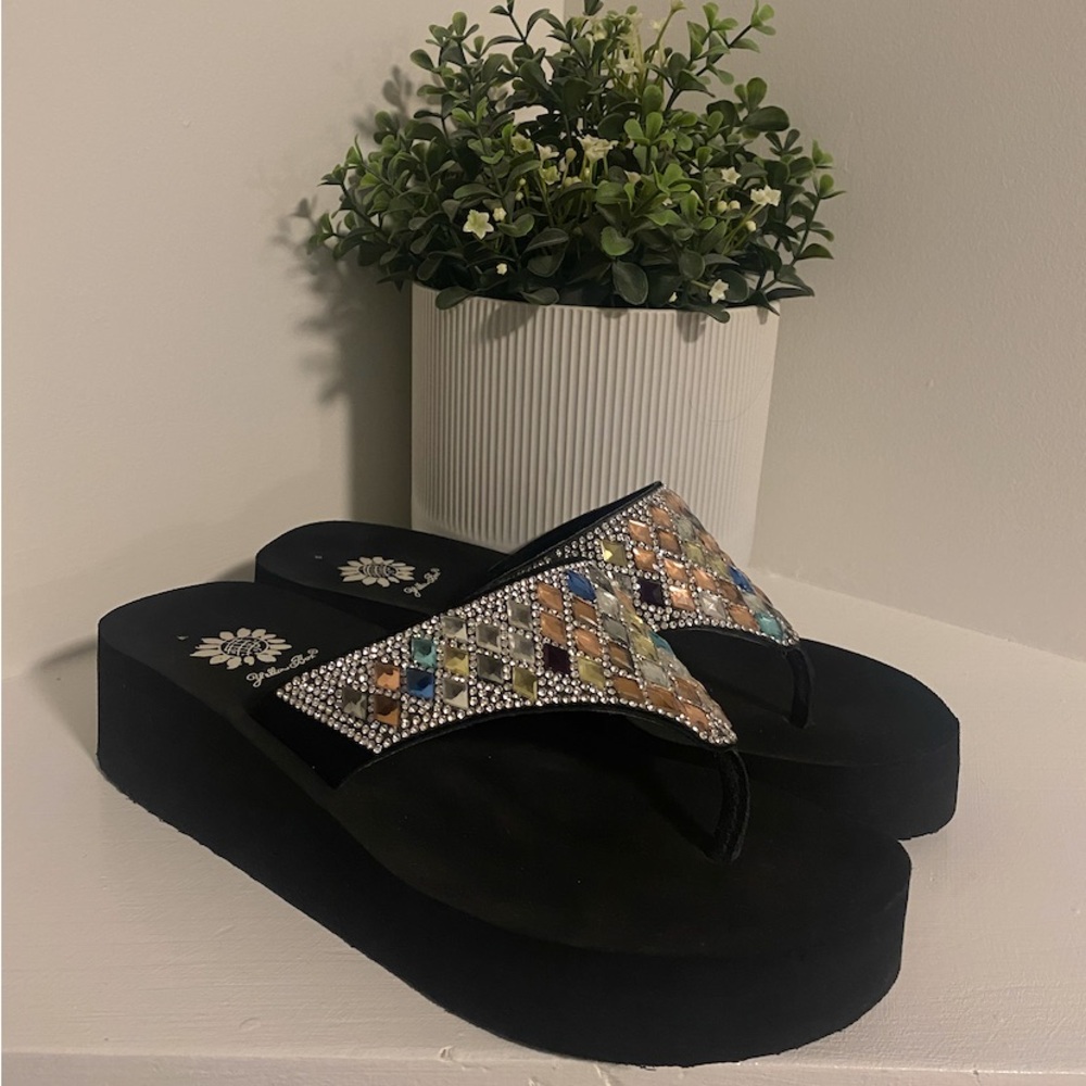 Yellow Box Black Platform Sandals